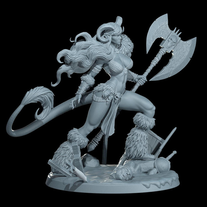 Female Tiefling Barbarian, Fighter, Ranger, PC NPC Miniature | NSFW Topless &amp; Nude versions | 28mm, 32mm,54mm, 75mm, 100mm Scales |DnD 5e