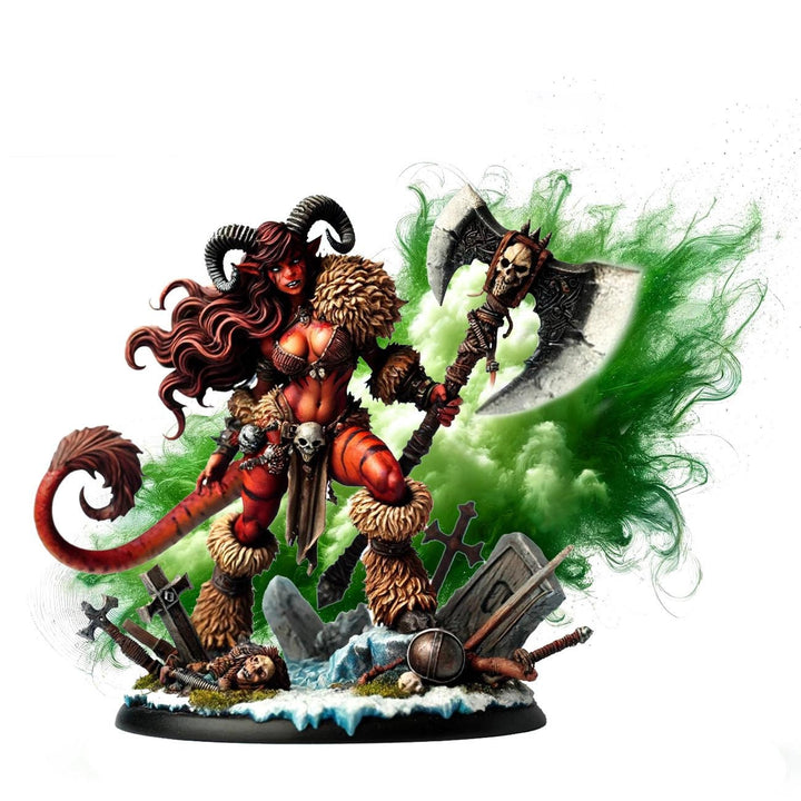 Female Tiefling Barbarian, Fighter, Ranger, PC NPC Miniature | NSFW Topless &amp; Nude versions | 28mm, 32mm,54mm, 75mm, 100mm Scales |DnD 5e