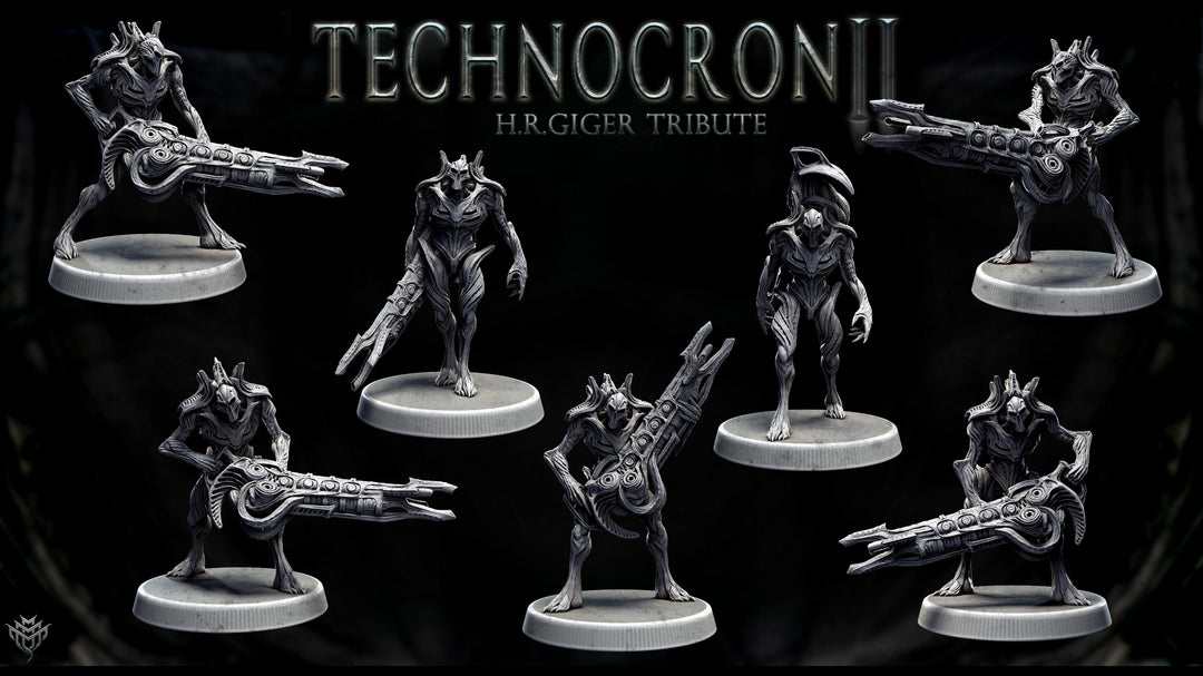 Sci-Fi Miniature Robot Fighter, H.R Giger Style | Base Diameter Sizes: 25mm,32mm, 50mm, 65mm,80mm | Resin Mini | Mini Monster Mayhem