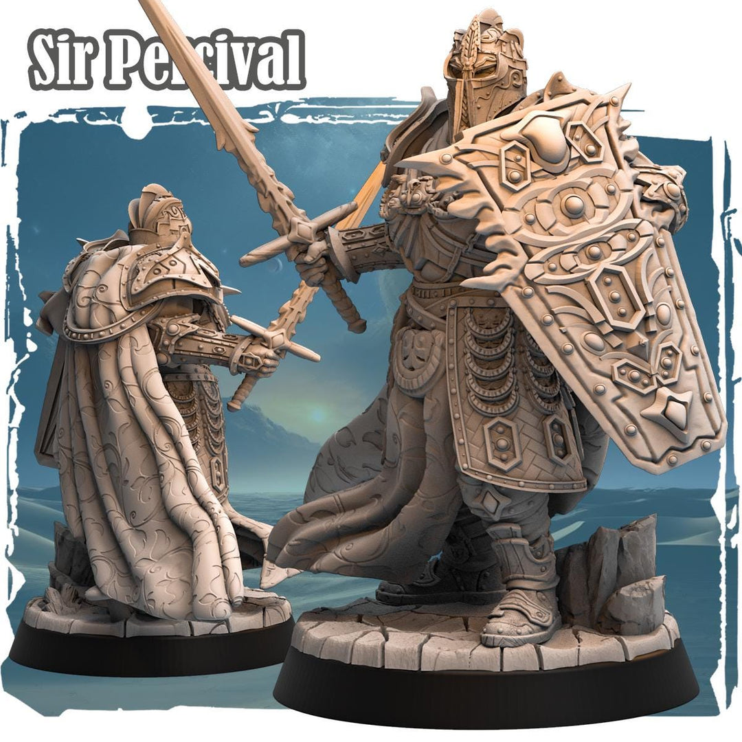 Human Paladin Fighter Sword &amp; Shield, Platemail | Unpainted Miniature | 28mm, 32mm, 54mm,75mm,100mm Scales | Pathfinder Figure | DnD | |