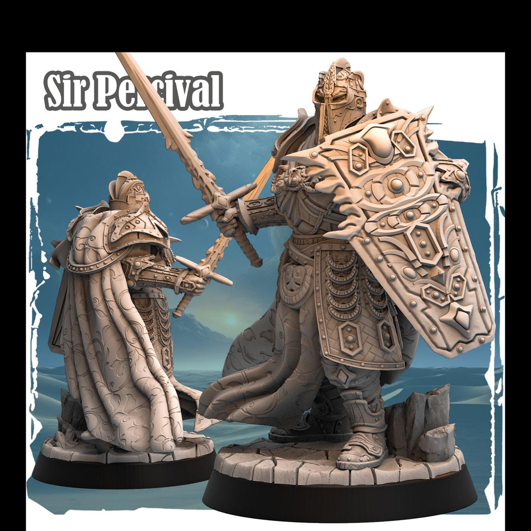 Human Paladin Fighter Sword &amp; Shield, Platemail | Unpainted Miniature | 28mm, 32mm, 54mm,75mm,100mm Scales | Pathfinder Figure | DnD | |