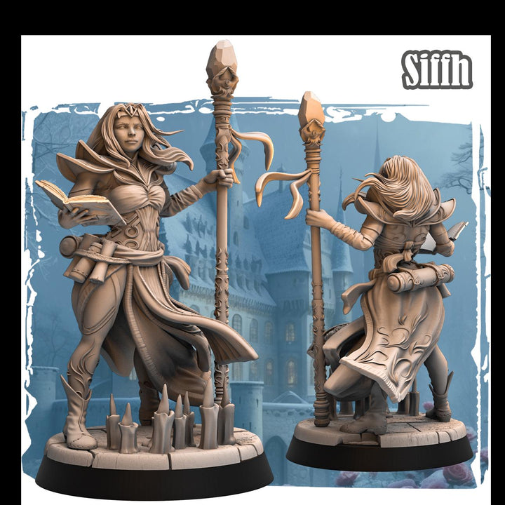Human Female Wizard, Warlock, Sorcerer PC NPC | 28mm, 32mm,54mm, 75mm, 100mm Scale Resin Miniature | Dungeons and Dragons |