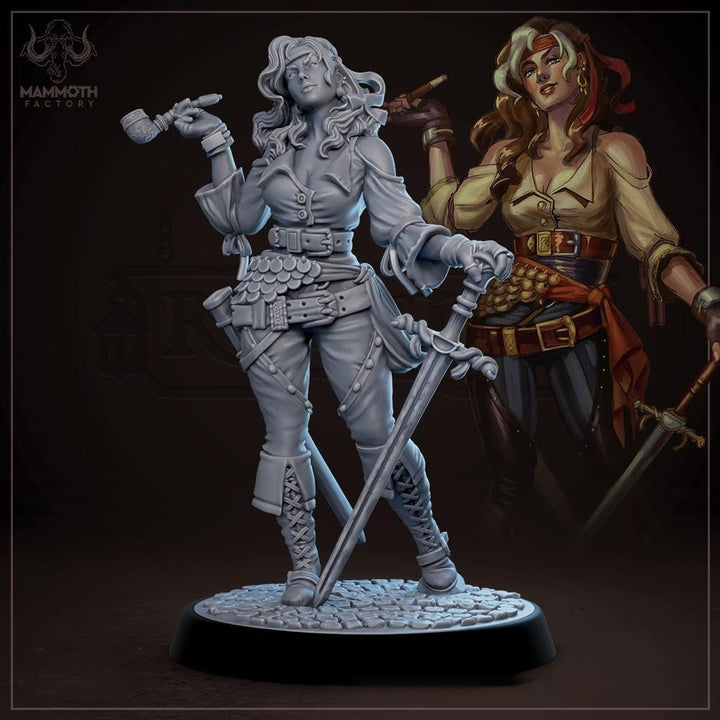 Human Female Rogue Swashbuckler, Fighter PC / NPC D&amp;D Unpainted | 28mm,32mm,54mm,75mm,100mm |Dungeons and Dragons Pathfinder|Mammoth Factory