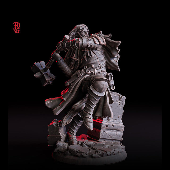 Human Cleric with Battle Hammer, Paladin, Fighter |28mm,32mm,54mm,75mm,100mm Scales |Player Character Mini | D&amp;D 5e Pathfinder Flesh of Gods