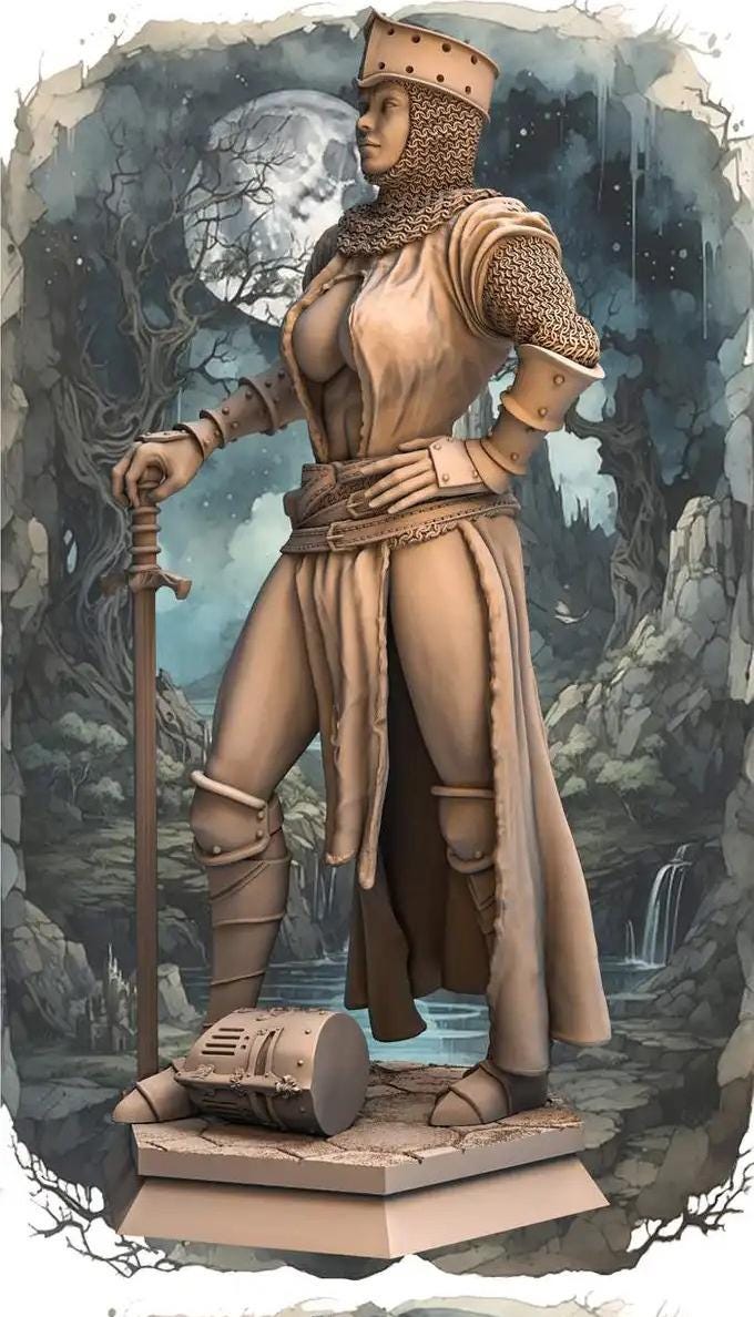 Female Paladin, Fighter, Crusader Knight, Sword D&amp;D 5e Mini | 28mm, 32mm,54mm,75mm,100mm Scales | Dungeons and Dragons Pathfinder |