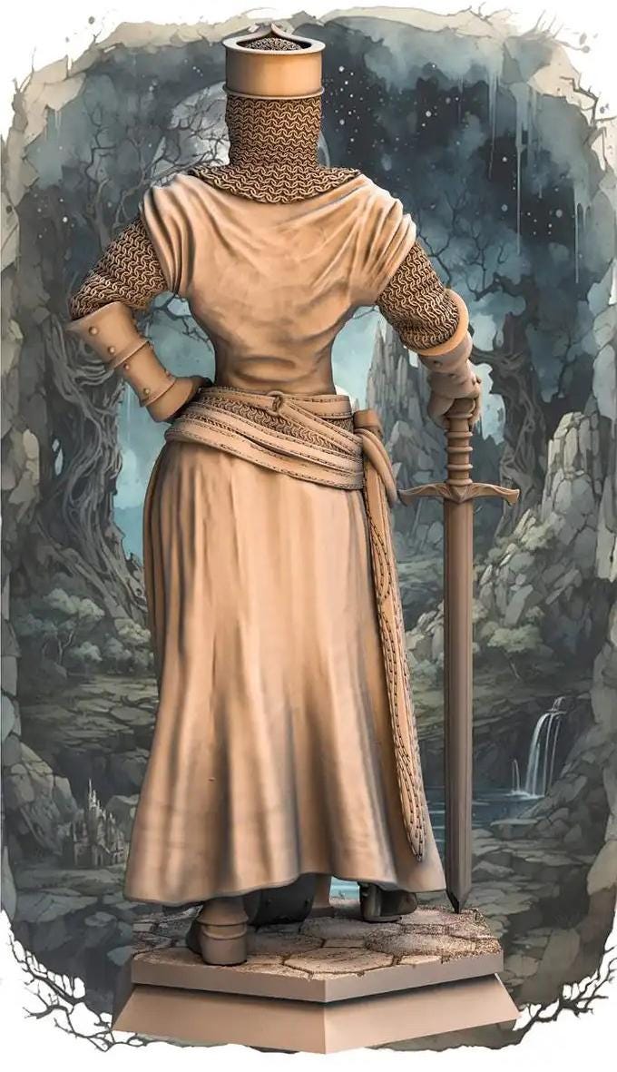 Female Paladin, Fighter, Crusader Knight, Sword D&amp;D 5e Mini | 28mm, 32mm,54mm,75mm,100mm Scales | Dungeons and Dragons Pathfinder |