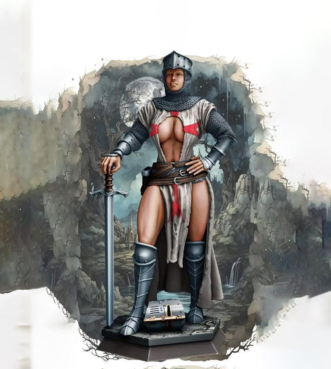 Female Paladin, Fighter, Crusader Knight, Sword D&D 5e Mini | 28mm, 32mm,54mm,75mm,100mm Scales | Dungeons and Dragons Pathfinder |
