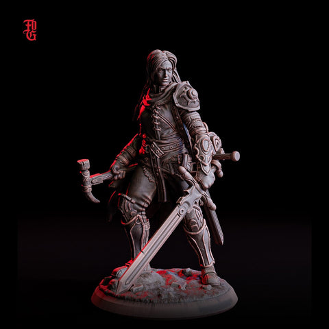Female Human Fighter Adventurer, Ranger Paladin PC NPC | 28mm, 32mm,54mm, 75mm,100mm Scale Resin Mini | Dungeons and Dragons| Flesh of Gods
