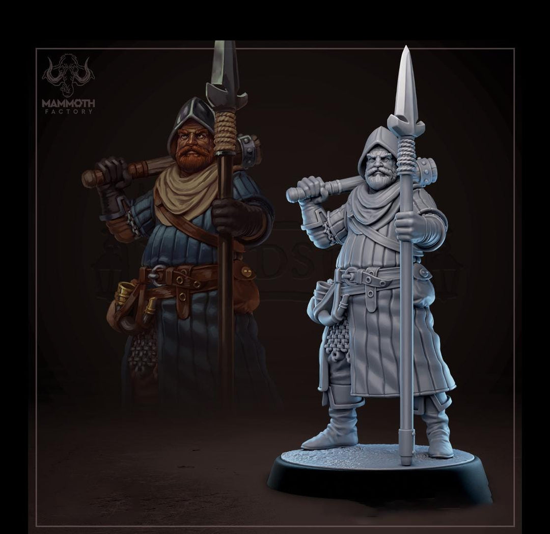 Human Male Fighter, Guard, Ranger with Polearm PC / NPC | 28mm, 32mm,54mm,75mm,100mm Resin Miniature |Dungeons and Dragons |Mammoth Factory