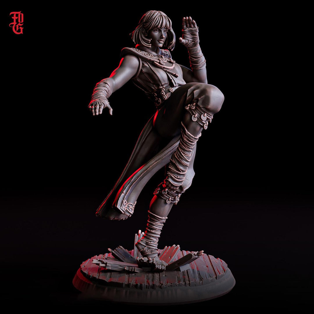Female Human Monk PC NPC Unpainted Miniature | 28mm, 32mm,54mm, 75mm, 100mm Scale Resin Mini | Dungeons and Dragons D&amp;D 5e | Flesh of Gods