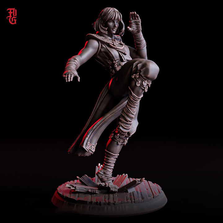 Female Human Monk PC NPC Unpainted Miniature | 28mm, 32mm,54mm, 75mm, 100mm Scale Resin Mini | Dungeons and Dragons D&amp;D 5e | Flesh of Gods