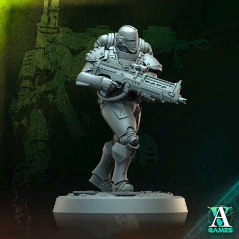 Sci-Fi Miniature Space Soldier Argo Commando | 28mm,32mm Scales & 54mm,75mm,100mm TALL | Resin Mini | Shocktrooper TPG | Archvillain Games