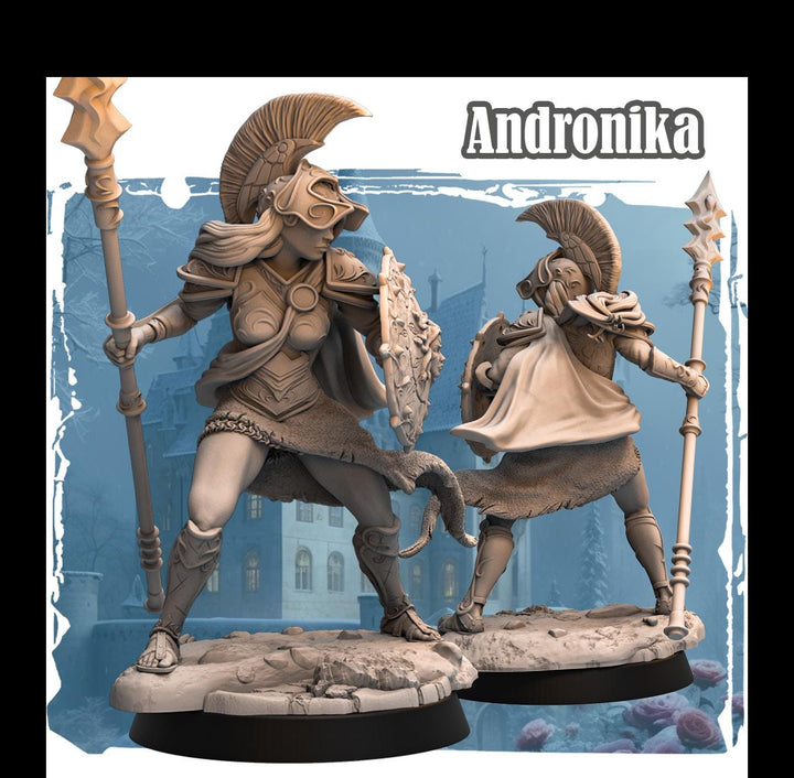 Female Battlemaster Fighter, Spear and Shield D&amp;D 5e Mini | 28mm, 32mm,54mm,75mm,100mm Scales | Dungeons and Dragons Pathfinder |