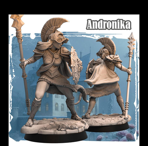 Female Battlemaster Fighter, Spear and Shield D&D 5e Mini | 28mm, 32mm,54mm,75mm,100mm Scales | Dungeons and Dragons Pathfinder |