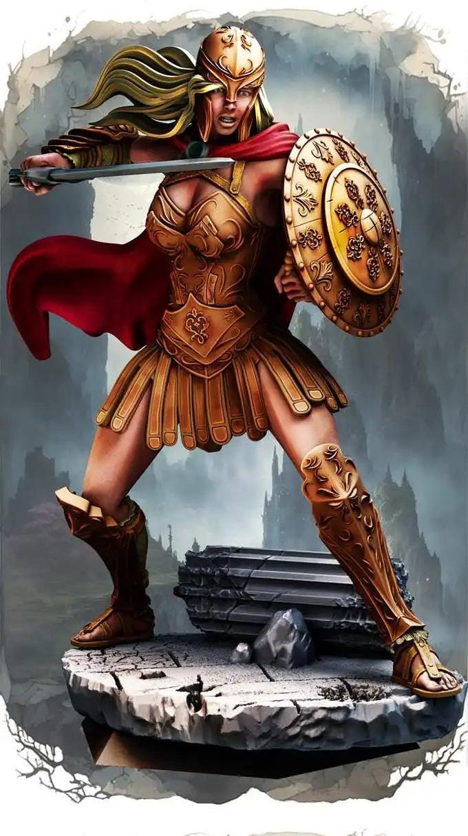Female Battlemaster Fighter, Sword and Shield D&amp;D 5e Mini | 28mm, 32mm,54mm,75mm,100mm Scales | Dungeons and Dragons Pathfinder |
