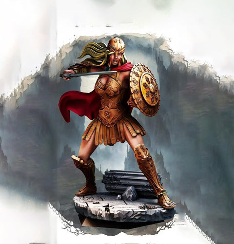 Female Battlemaster Fighter, Sword and Shield D&D 5e Mini | 28mm, 32mm,54mm,75mm,100mm Scales | Dungeons and Dragons Pathfinder |