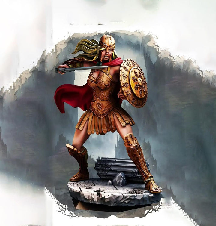 Female Battlemaster Fighter, Sword and Shield D&amp;D 5e Mini | 28mm, 32mm,54mm,75mm,100mm Scales | Dungeons and Dragons Pathfinder |