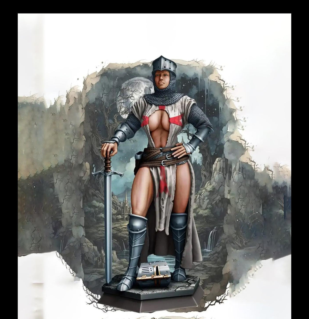 Female Paladin, Fighter, Crusader Knight, Sword D&D 5e Mini | 28mm, 32mm,54mm,75mm,100mm Scales | Dungeons and Dragons Pathfinder |