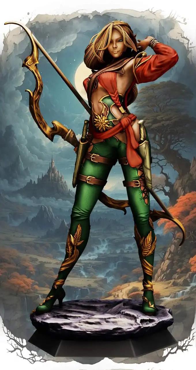 Female Elf / Half-Elf Sharpshooter Ranger Fighter D&amp;D 5e Mini | 28mm, 32mm,54mm,75mm,100mm Scales | Dungeons and Dragons Pathfinder |