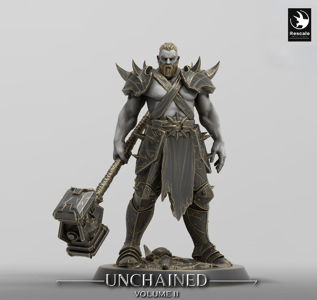 Barbarian, Ranger, Fighter, Big Hammer, Unpainted Miniature| 28mm, 32mm,54mm,75mm,100mm Scales | Dungeons and Dragons 5E | Pathfinder
