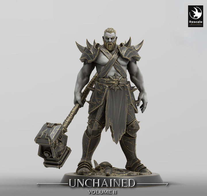 Barbarian, Ranger, Fighter, Big Hammer, Unpainted Miniature| 28mm, 32mm,54mm,75mm,100mm Scales | Dungeons and Dragons 5E | Pathfinder