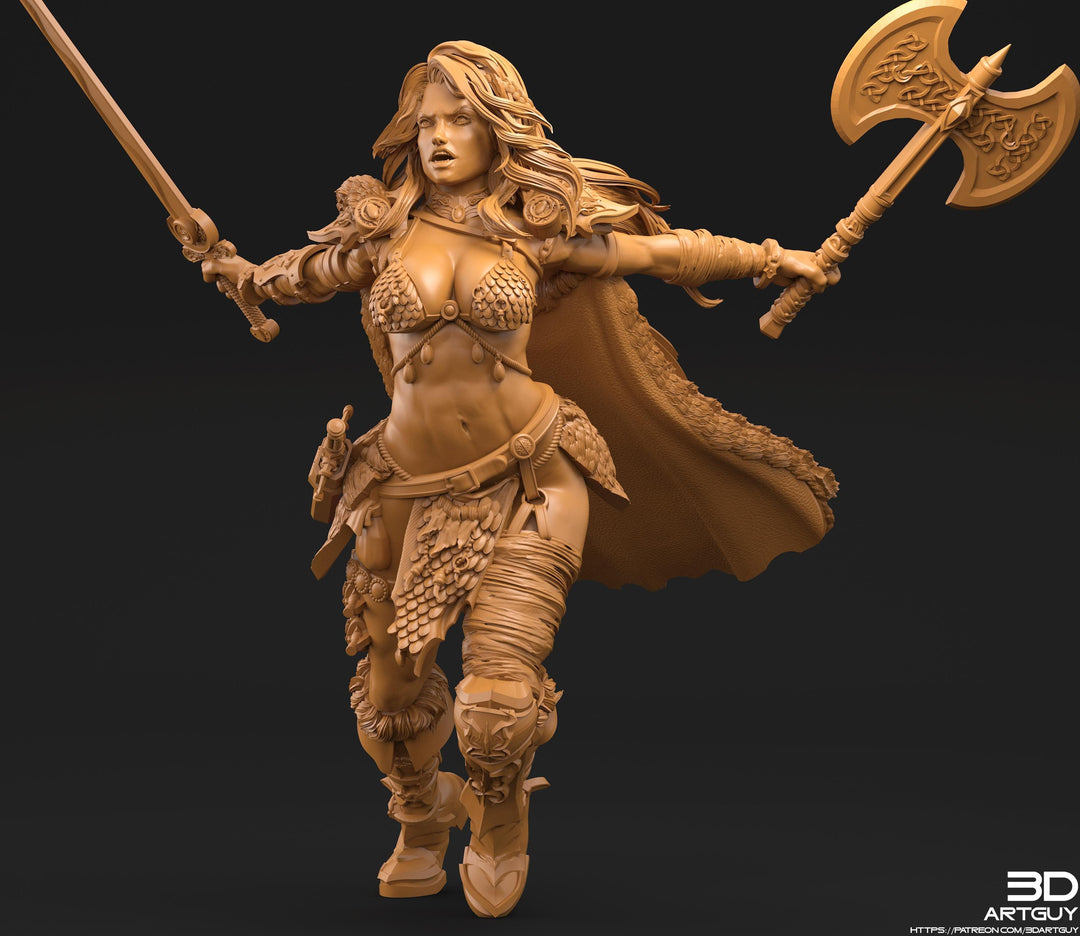 Female Legendary Fighter Battlemaster Barbarian PC or NPC | 28mm, 32mm Scales also 50mm and 100mm | Dungeons and Dragons | Pathfinder |