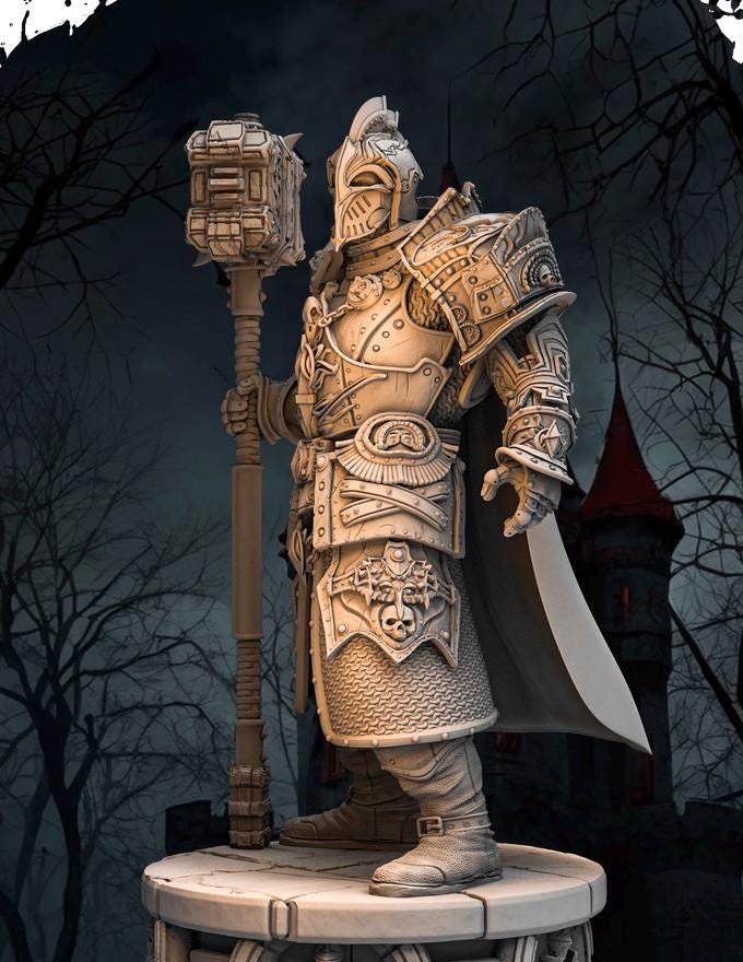 Human Cleric, Paladin Fighter Maul and Platemail | Unpainted Miniature | 5 Sizes /Scales |DnD