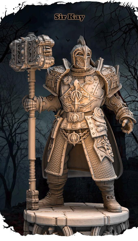 Human Cleric, Paladin Fighter Maul and Platemail | Unpainted Miniature | 28mm, 32mm, 54mm,75mm,100mm Scales | Pathfinder Figure | DnD | |