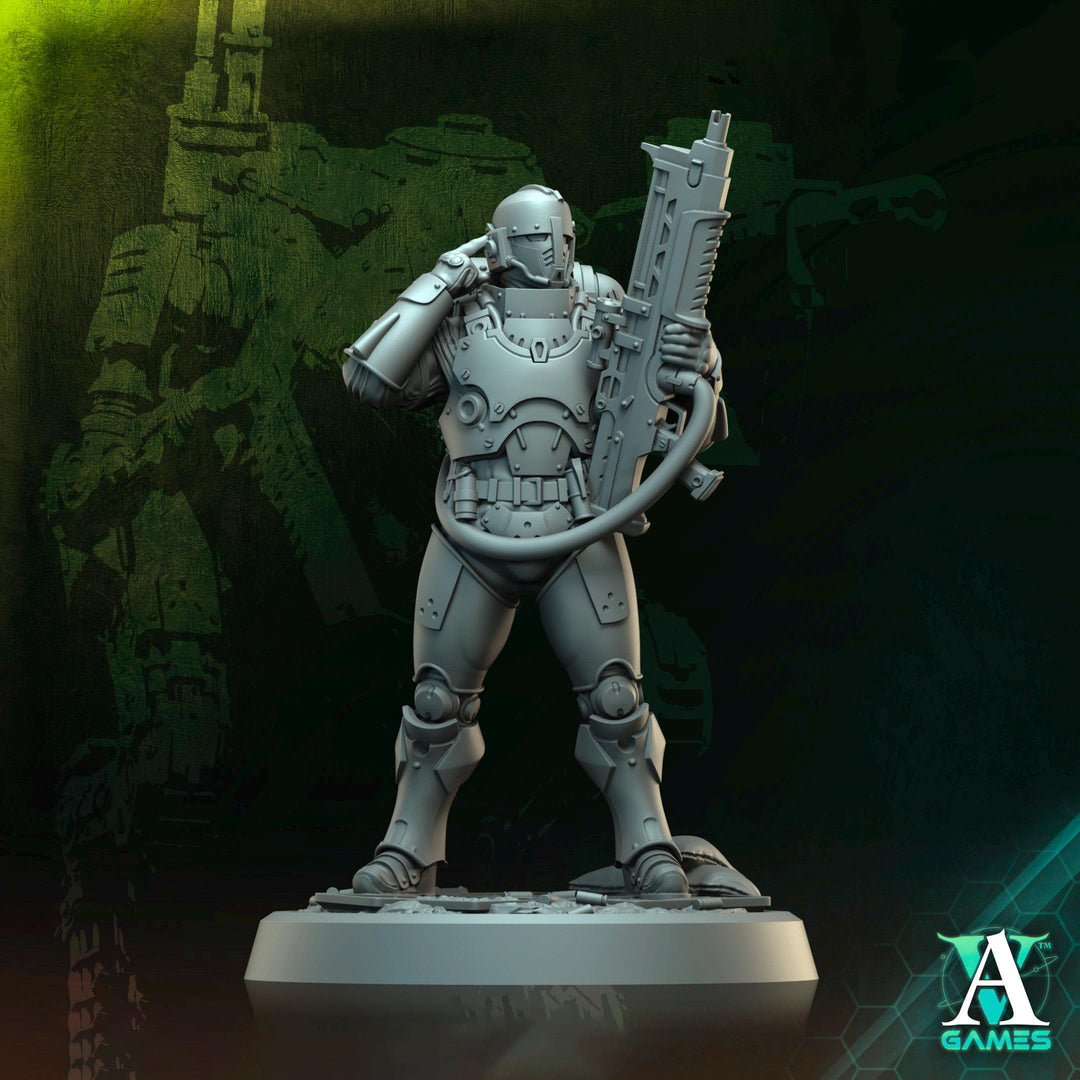 Sci-Fi Miniature Space Soldier Argo Commando | 28mm,32mm Scales & 54mm,75mm,100mm TALL | Resin Mini | Shocktrooper TPG | Archvillain Games