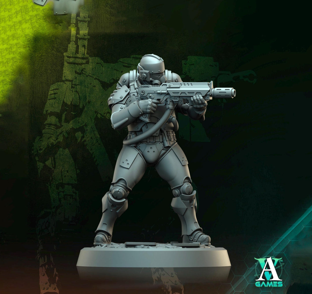 Sci-Fi Miniature Space Soldier Argo Commando | 28mm,32mm Scales & 54mm,75mm,100mm TALL | Resin Mini | Shocktrooper TPG | Archvillain Games