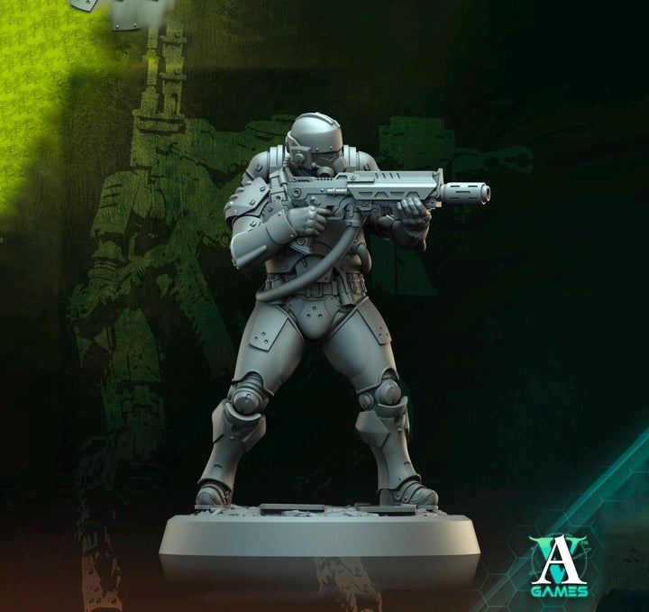 Sci-Fi Miniature Space Soldier Argo Commando | 28mm,32mm Scales &amp; 54mm,75mm,100mm TALL | Resin Mini | Shocktrooper TPG | Archvillain Games