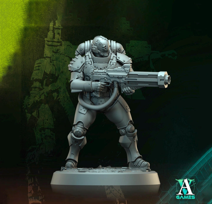 Sci-Fi Miniature Space Soldier Argo Commando | 28mm,32mm Scales &amp; 54mm,75mm,100mm TALL | Resin Mini | Shocktrooper TPG | Archvillain Games