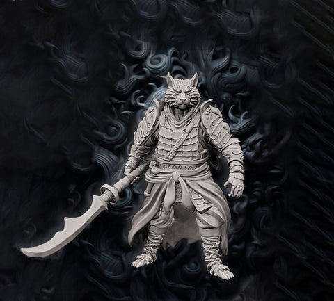 WereFox Fighter Samurai, Fox Folk, Kitsune | DnD Miniature 28mm,32mm,54mm, 75mm,100mm Scale Pathfinder Figure/ DnD Figurine unpainted
