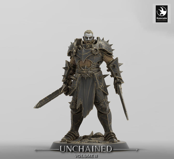 Fighter Battlemaster, Oathbreaker Paladin, Dual Swords, DnD 5e Unpainted Miniature| 28mm, 32mm,54mm,75mm,100mm Scales | Dungeons &amp; Dragons
