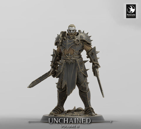 Fighter Battlemaster, Oathbreaker Paladin, Dual Swords, DnD 5e Unpainted Miniature| 28mm, 32mm,54mm,75mm,100mm Scales | Dungeons & Dragons