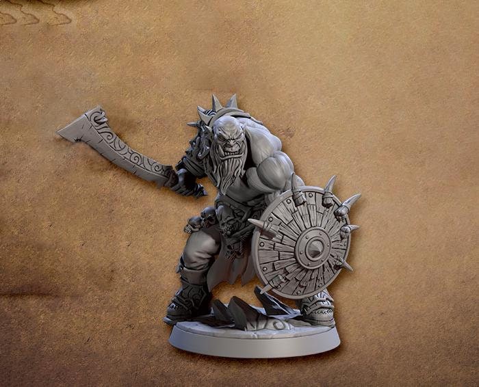 Orc Fighter Barbarian with Double Side Battle Axe DnD | 28mm, 32mm, 54mm, 75mm Scale Miniature | Dungeons and Dragons | Artisan Guild