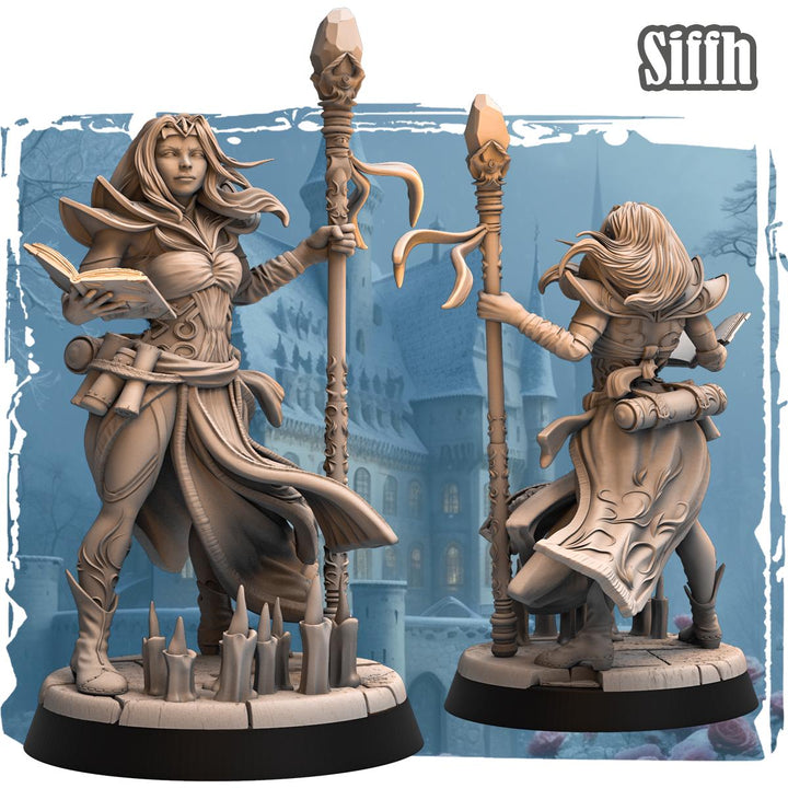 Human Female Wizard, Warlock, Sorcerer PC NPC | 28mm, 32mm,54mm, 75mm, 100mm Scale Resin Miniature | Dungeons and Dragons |