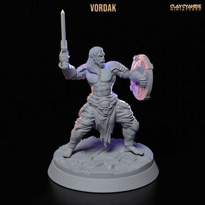Githyanki Fighter Warrior Swords Dual Wielder UNPAINTED Resin Miniature | 28mm, 32mm,54mm,75mm,100mm Scale |Dungeons &amp; Dragons| Clay Cyanide
