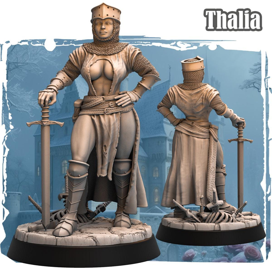 Female Paladin, Fighter, Crusader Knight, Sword D&amp;D 5e Mini | 28mm, 32mm,54mm,75mm,100mm Scales | Dungeons and Dragons Pathfinder |