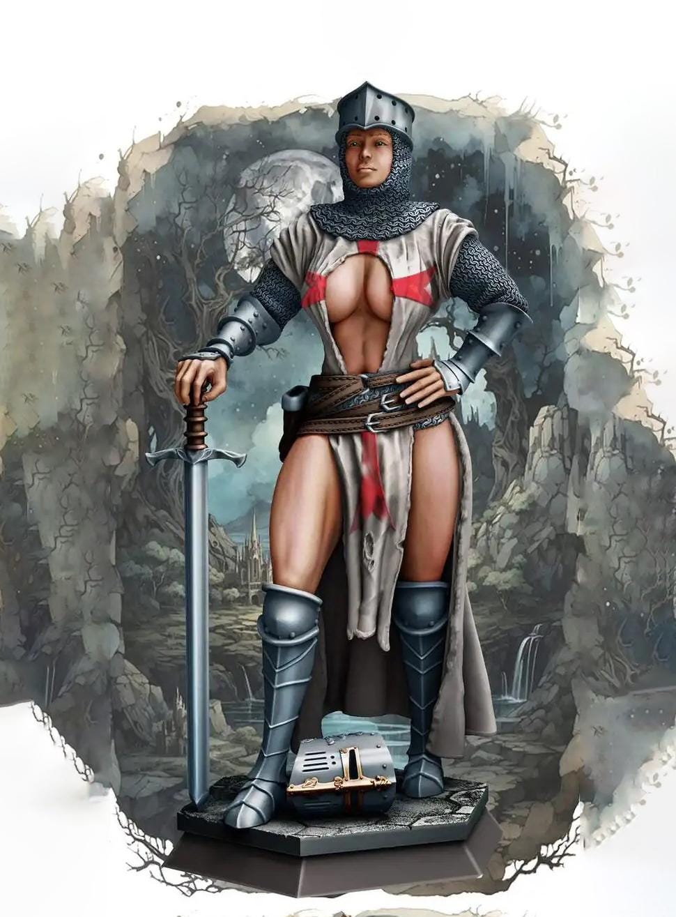Female Paladin, Fighter, Crusader Knight, Sword D&amp;D 5e Mini | 28mm, 32mm,54mm,75mm,100mm Scales | Dungeons and Dragons Pathfinder |