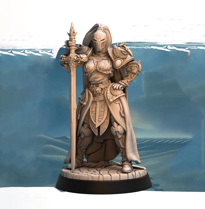Female Paladin, Fighter, Crusader Knight, Sword D&amp;D 5e Mini | 28mm, 32mm,54mm,75mm,100mm Scales | Dungeons and Dragons Pathfinder |