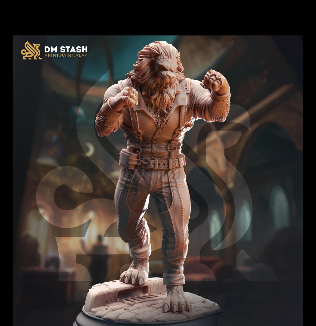 Leonin LionFolk Fighter Pugilist, Monk PC NPC Miniature | 28mm, 32mm, 54mm, 75mm, 100mm Scales | Pathfinder Figure DnD |
