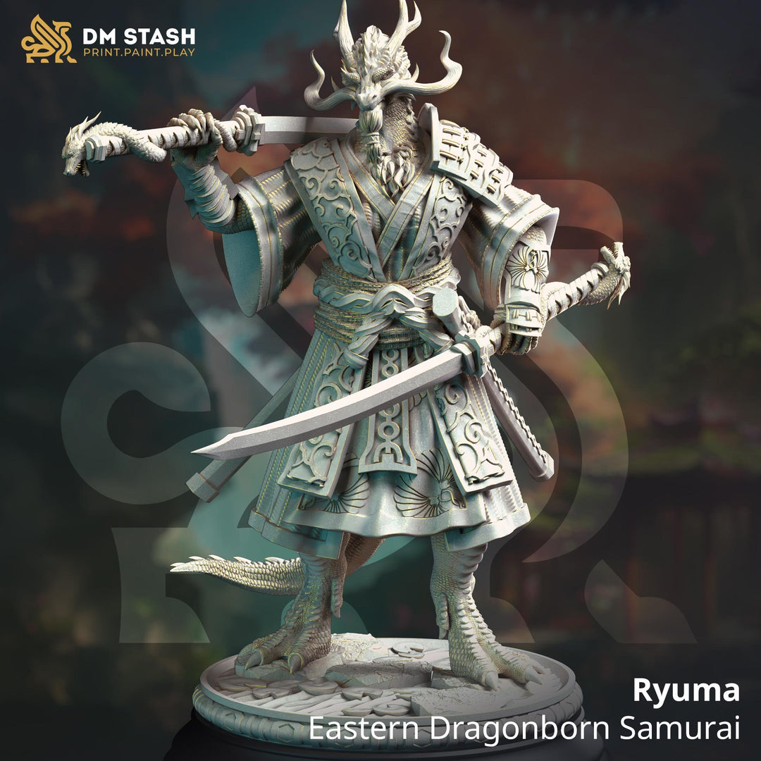 Dragonborn Eastern Fighter Samurai, Paladin, Ranger PC NPC Miniature | 28mm,32mm,54mm,75mm,100mm Scales | Pathfinder Figure DnD | DM Stash |