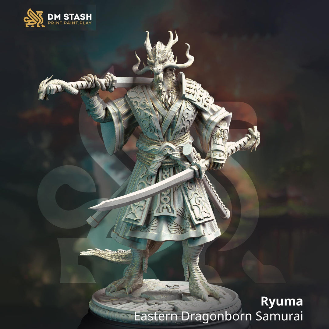 Dragonborn Eastern Fighter Samurai, Paladin, Ranger PC NPC Miniature | 28mm,32mm,54mm,75mm,100mm Scales | Pathfinder Figure DnD | DM Stash |