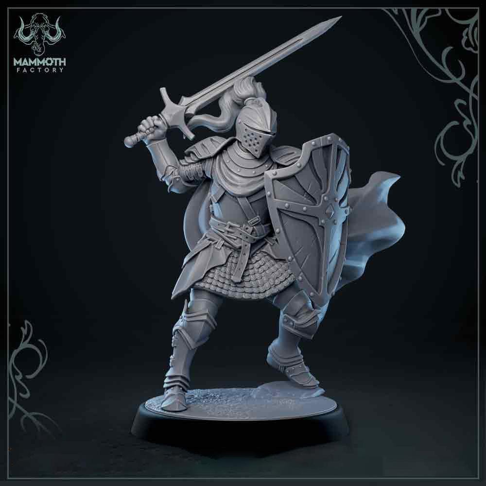 Human Paladin Fighter Sword &amp; Shield | Miniature | 28mm, 32mm, 54mm,75mm, 100mm Scales | Pathfinder Figure | DnD | Figurine unpainted |
