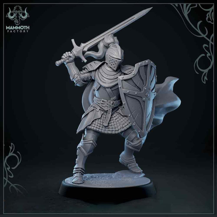 Human Paladin Fighter Sword &amp; Shield | Miniature | 28mm, 32mm, 54mm,75mm, 100mm Scales | Pathfinder Figure | DnD | Figurine unpainted |