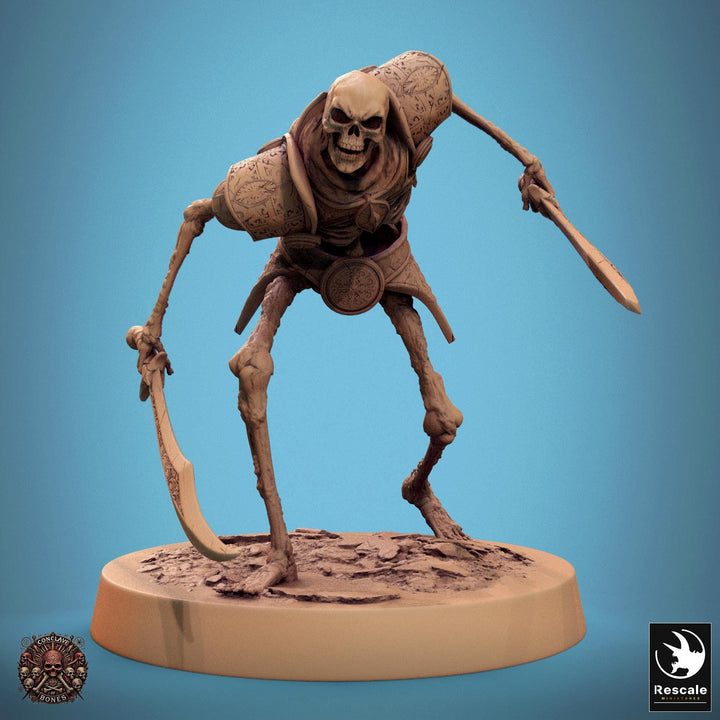 Skeleton Persian Warrior Dual Swords | Undead Unpainted miniature DnD | 28mm, 32mm, 54mm, 75mm,100mm | Pathfinder | Rescale Miniatures