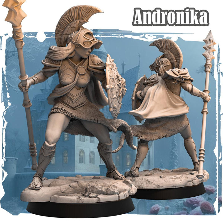 Female Battlemaster Fighter, Spear and Shield D&amp;D 5e Mini | 28mm, 32mm,54mm,75mm,100mm Scales | Dungeons and Dragons Pathfinder |
