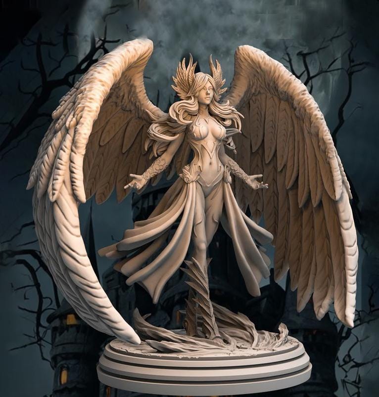 Female Angel Celestial Paladin PC NPC Miniature NSFW Topless versions | 28mm,32mm,54mm,75mm,100mm Scales | DnD 5e | Unpainted figure