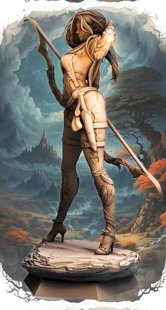 Female Elf / Half-Elf Sharpshooter Ranger Fighter D&amp;D 5e Mini | 28mm, 32mm,54mm,75mm,100mm Scales | Dungeons and Dragons Pathfinder |